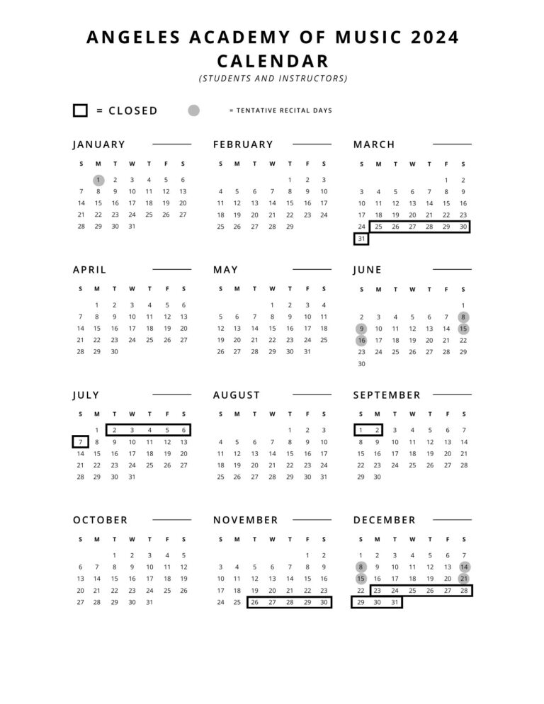Angeles Academy of Music Calendar